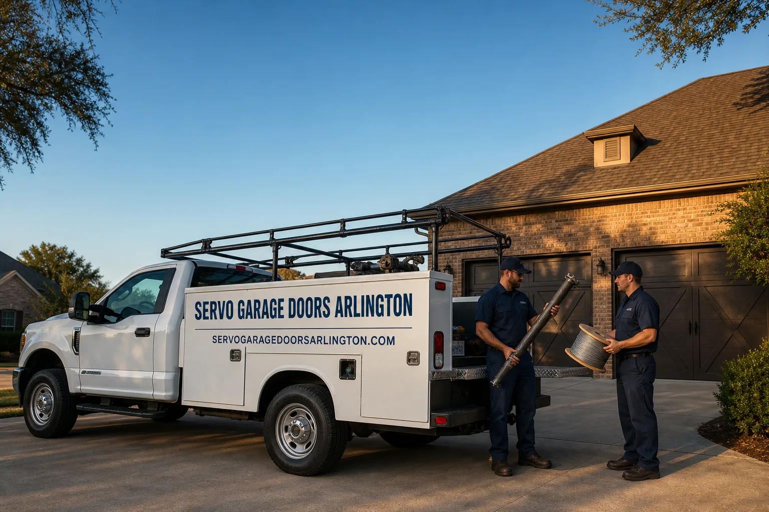 Servo Garage Doors Arlington garage door service vehicle and crew in Arlington, TX